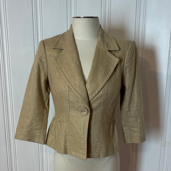 Nygard Collection Jackets & Blazers - NYGARD Collection Linen Blend Blazer, Gold Thread, Peplum Jacket - Size 6 petite